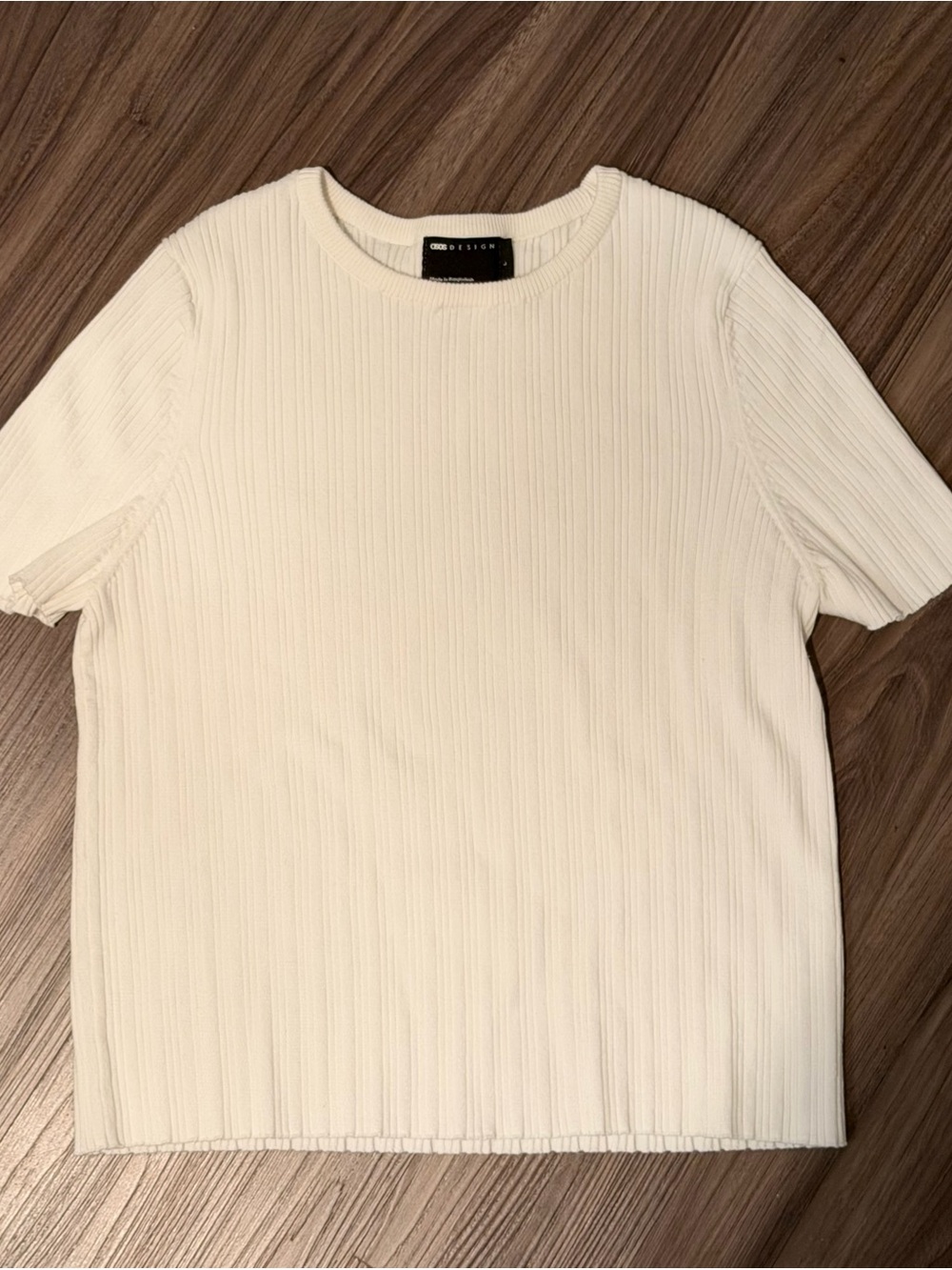 ASOS Design White Knit Ribbed Short-Sleeve T-Shirt